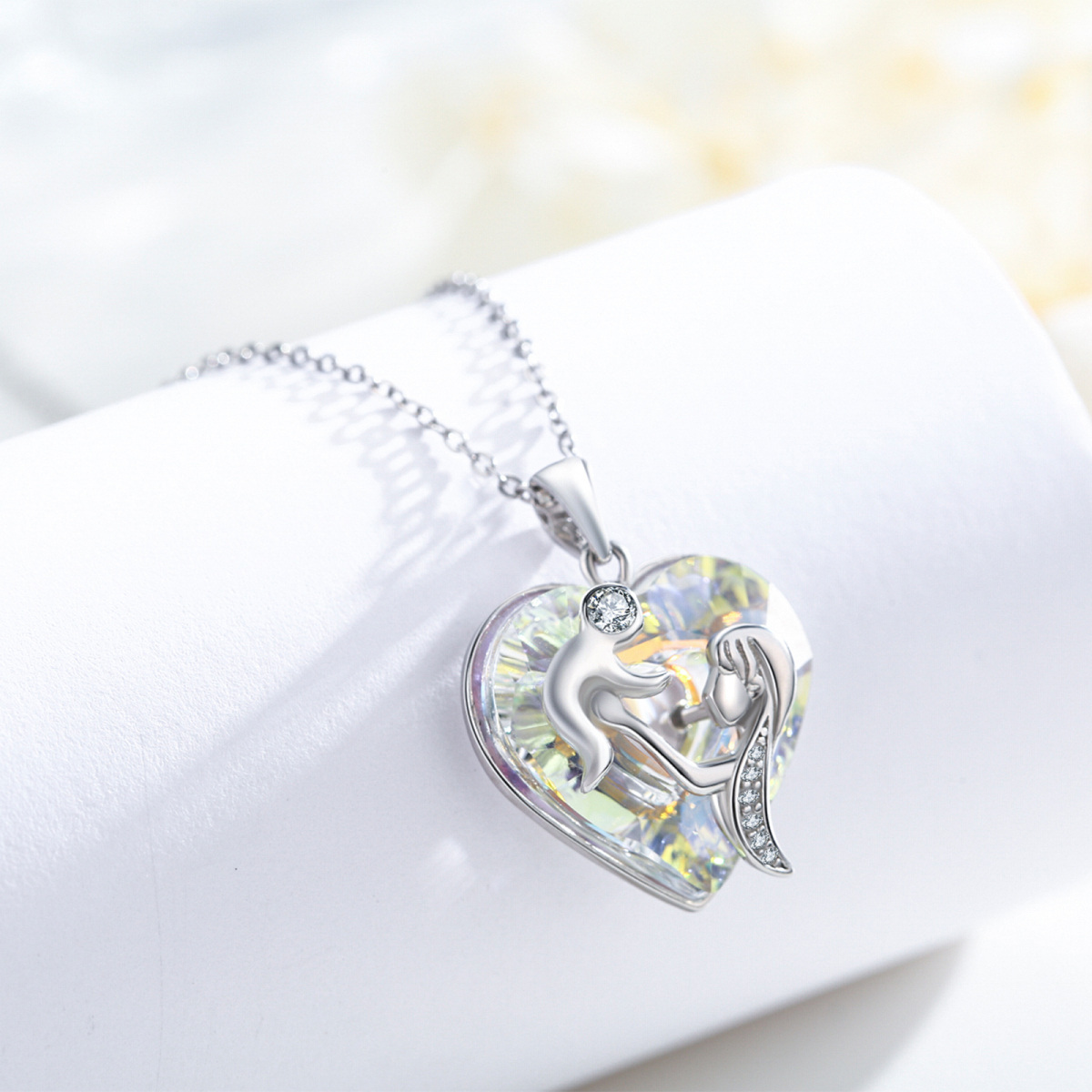 Collar colgante de plata de ley con forma de corazón de cristal para madre e hija y padres-4