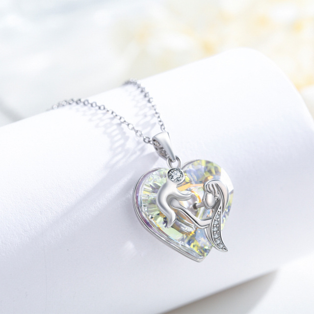 Sterling Silver Heart Shaped Crystal Mother & Daughter & Parents & Children Pendant Necklace-4