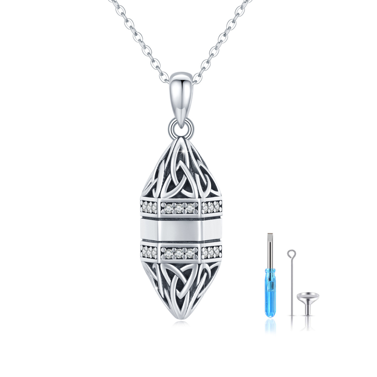 Sterling Silber Celtic Knot Marquise geformt Urne Halskette für Asche-1