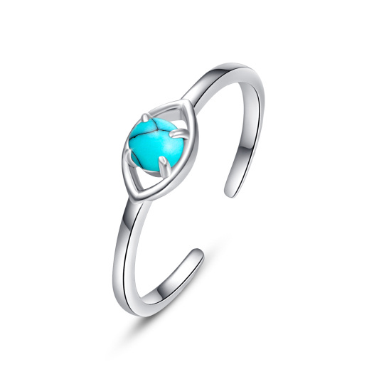 Sterling Silver Circular Shaped Turquoise Evil Eye Open Ring