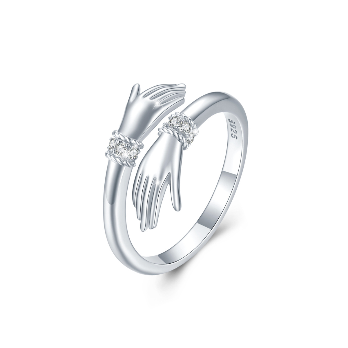 Bague ouverte en argent sterling avec zircon cubique en forme d'accolade-1