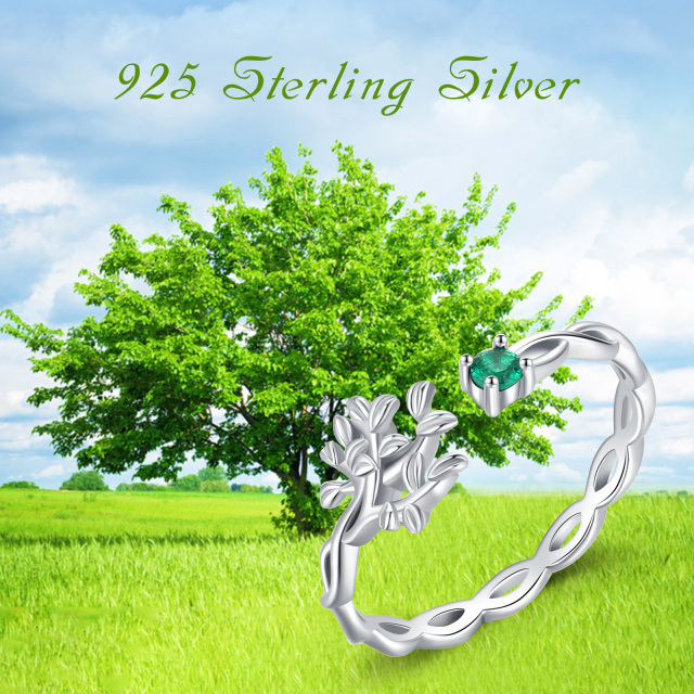 Sterling Silver Circular Shaped Cubic Zirconia Tree Of Life Open Ring-6