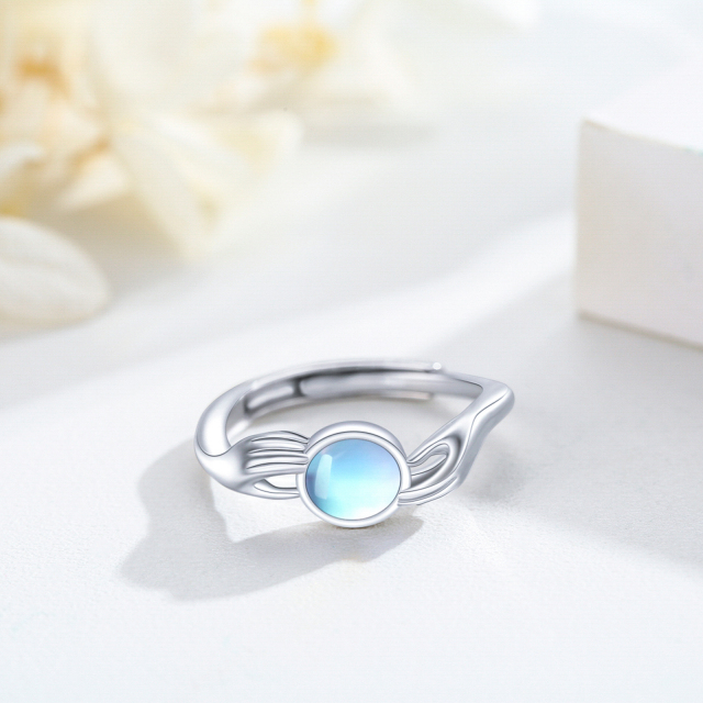 Sterling Silver Round Moonstone Hug Open Ring-3