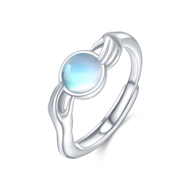 Sterling Silver Round Moonstone Hug Open Ring-0