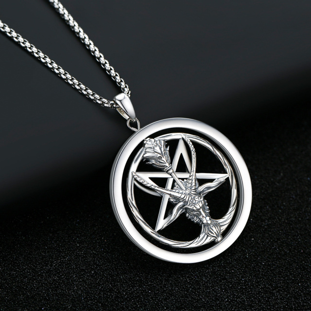 Sterling Silver Pentagram Pendant Necklace for Men-2