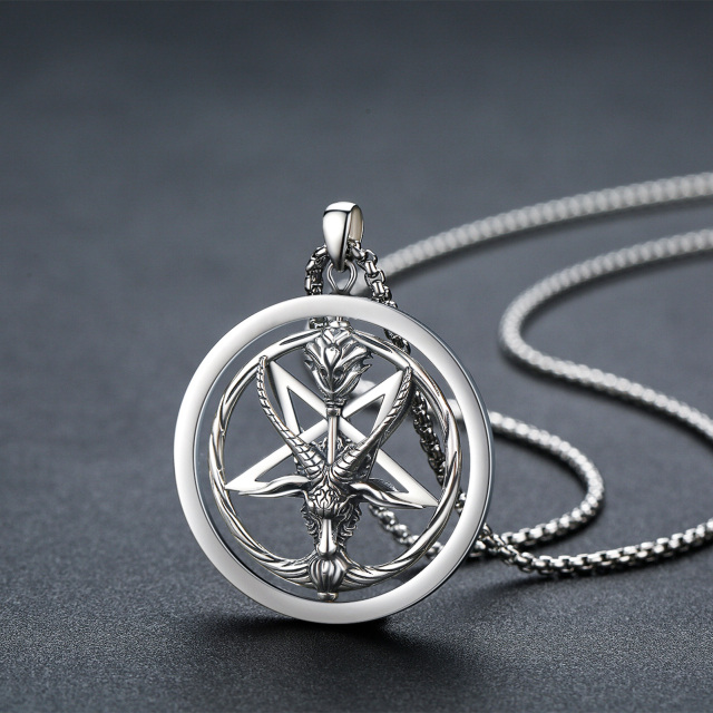 Sterling Silver Pentagram Pendant Necklace for Men-4