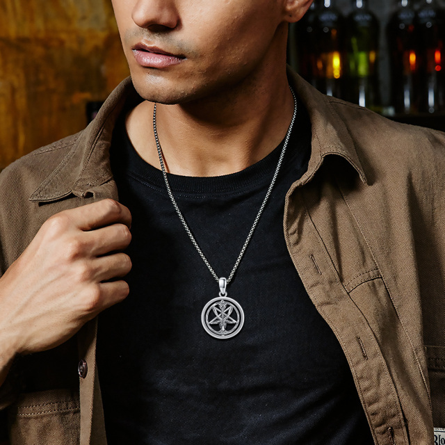 Sterling Silver Pentagram Pendant Necklace for Men-1
