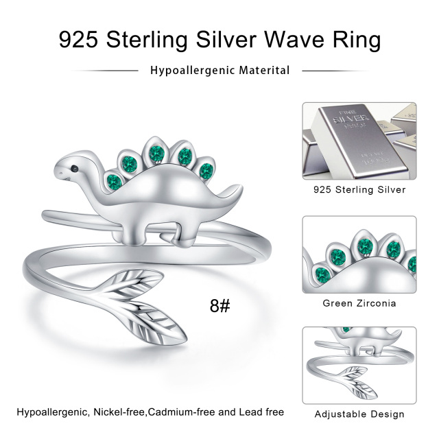Sterling Silver Cubic Zirconia Dinosaur Open Ring-4