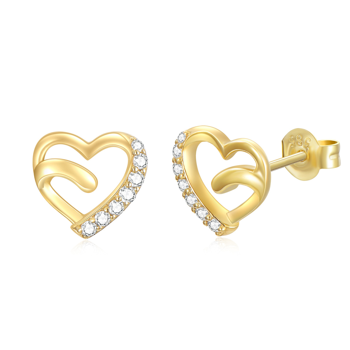 Boucles d'oreilles cœur en or 14K à zircon cubique-1