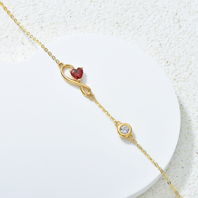 14K Gold Heart Shaped Cubic Zirconia Infinity Symbol Pendant Bracelet-3
