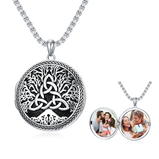 Sterling Silver Tree Of Life Celtic Knot Personalized Photo Locket Necklace for Men