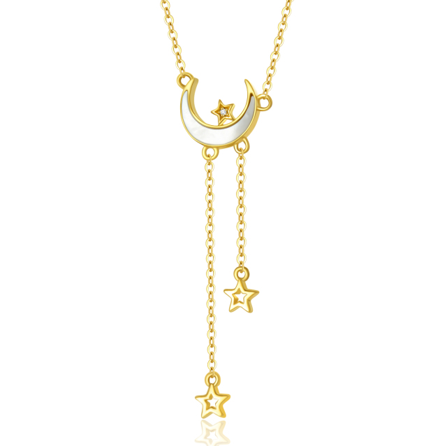 Collier pendentif lune en nacre en or 14 carats-0