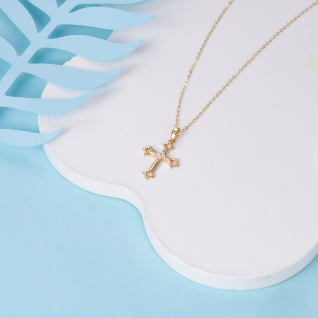 14K Gold Round Moissanite Cross Pendant Necklace-5