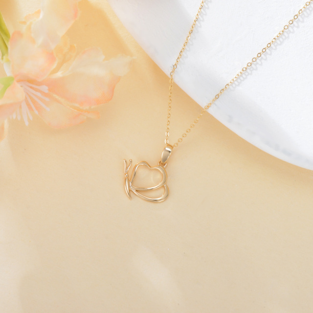 14K Gold Butterfly & Heart Pendant Necklace-3