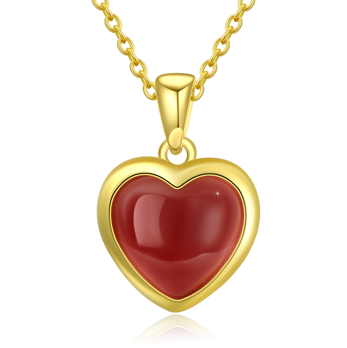 Sterling Silver with Yellow Gold Plated Heart Shaped Agate Heart Pendant Necklace-1