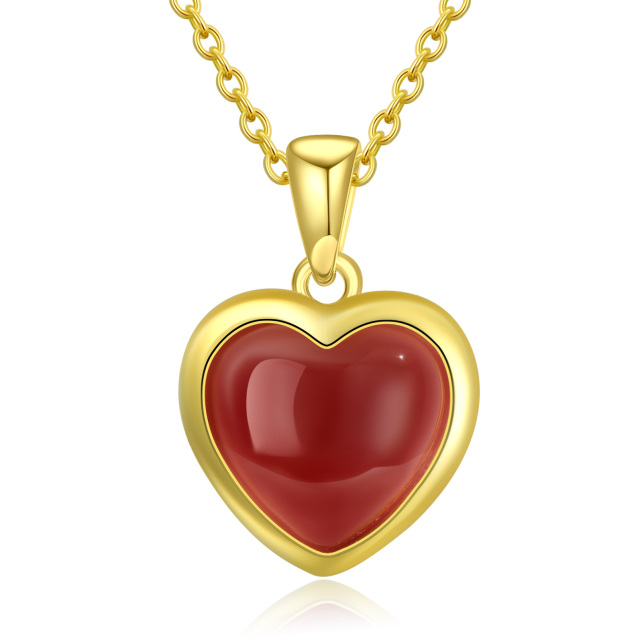 Sterling Silver with Yellow Gold Plated Heart Shaped Agate Heart Pendant Necklace-0