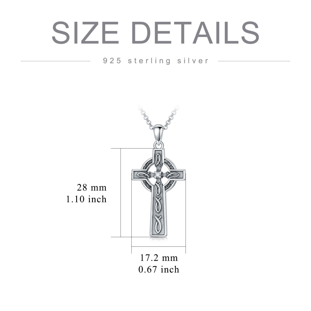 Sterling Silver with Black Rhodium Cubic Zirconia Cross Pendant Necklace-6