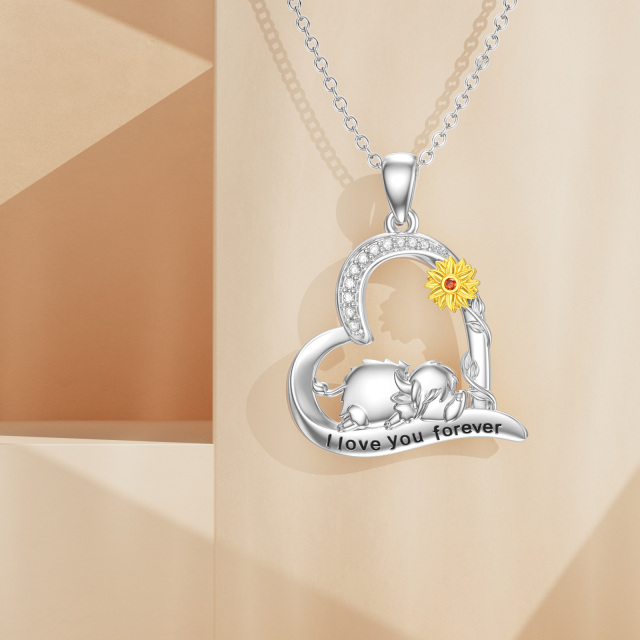 Sterling Silver Two-tone Circular Shaped Cubic Zirconia Highland Cow Pendant Necklace with Engraved Word-3
