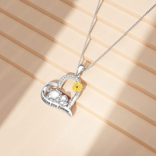 Sterling Silver Two-tone Circular Shaped Cubic Zirconia Highland Cow Pendant Necklace with Engraved Word-4