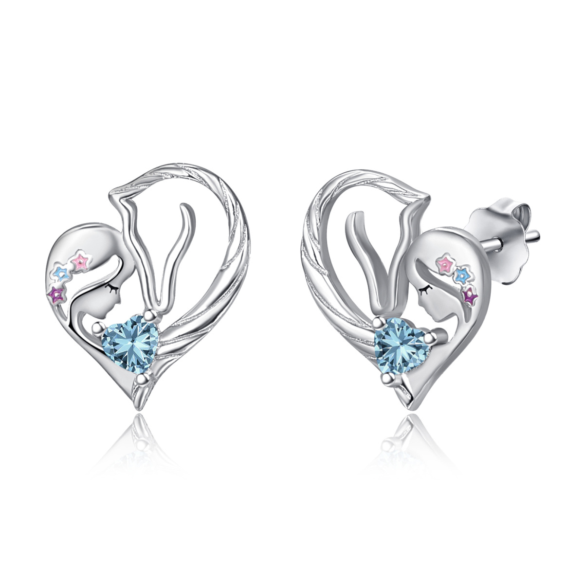 Sterling Silver Heart Shaped Zircon Horse Stud Earrings-1