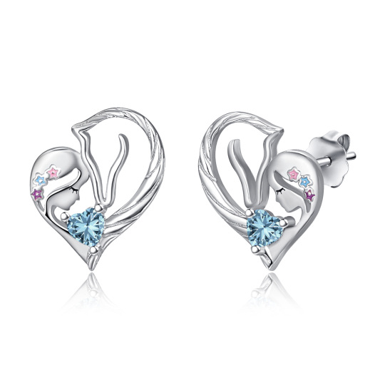 Sterling Silver Heart Shaped Zircon Horse Stud Earrings