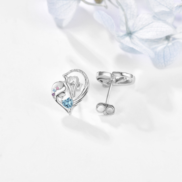 Sterling Silver Heart Shaped Zircon Horse Stud Earrings-4