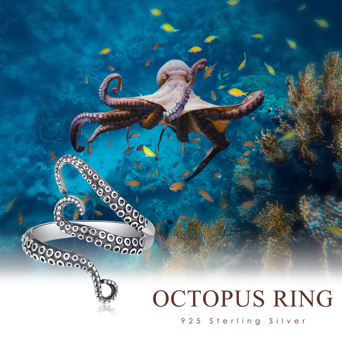 Offener Ring aus Sterlingsilber mit Oktopus-4