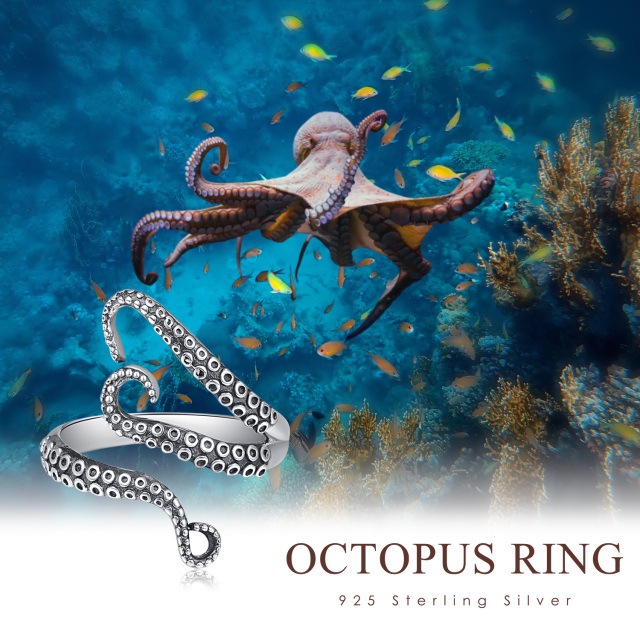Sterling Silver Octopus Open Ring-4