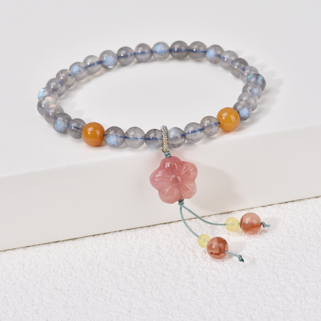 Circular Shaped Agate & Moonstone Cherry Blossom Pendant Bracelet-3
