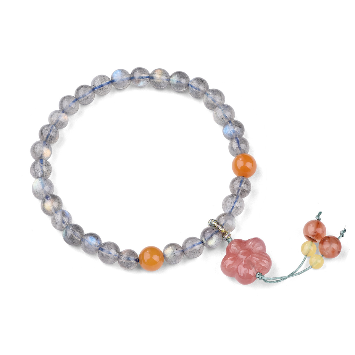 Circular Shaped Agate & Moonstone Cherry Blossom Pendant Bracelet-1
