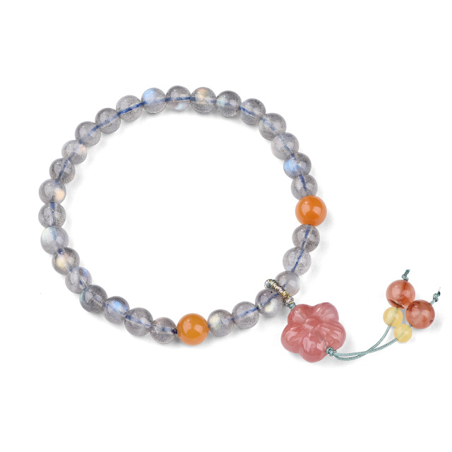 Circular Shaped Agate & Moonstone Cherry Blossom Pendant Bracelet-0