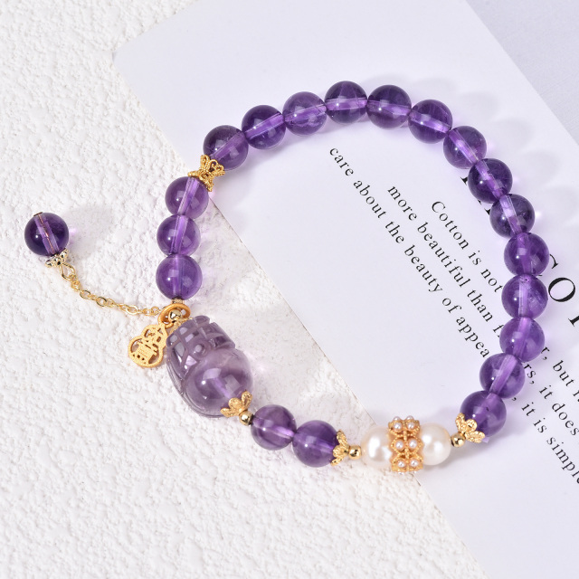 Amethyst Pearl Gilt Crown Bracelet with Brave Troops Gifts for Women Summer Jewelry-3