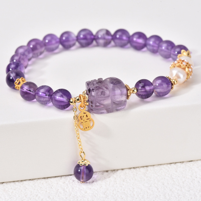 Amethyst Pearl Gilt Crown Bracelet with Brave Troops Gifts for Women Summer Jewelry-4