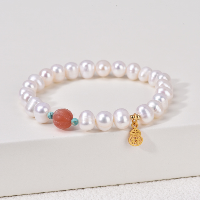 Pearl South Rote Kürbis-Perlen-Einzelarmband, Geschenke für Frauen, Sommerschmuck-3