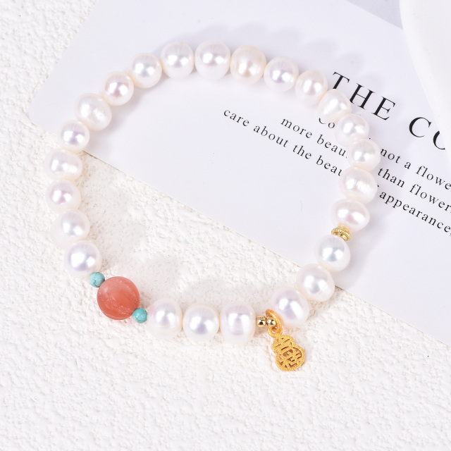 Pearl South Rote Kürbis-Perlen-Einzelarmband, Geschenke für Frauen, Sommerschmuck-4