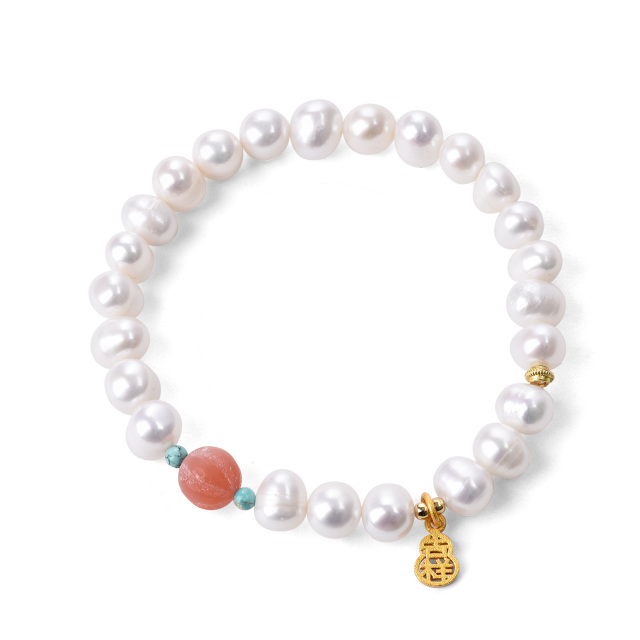 Pearl South Rote Kürbis-Perlen-Einzelarmband, Geschenke für Frauen, Sommerschmuck-0
