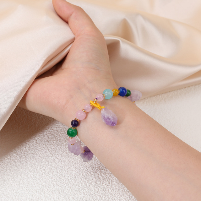 Pulsera de piedra cruda de amatista con regalos coloridos de ágata para mujer joyería de verano-1