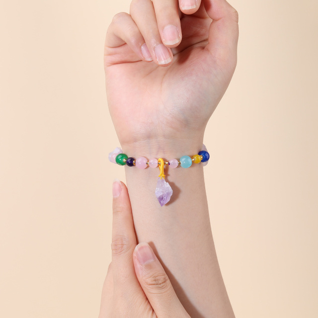Pulsera de piedra cruda de amatista con regalos coloridos de ágata para mujer joyería de verano-2