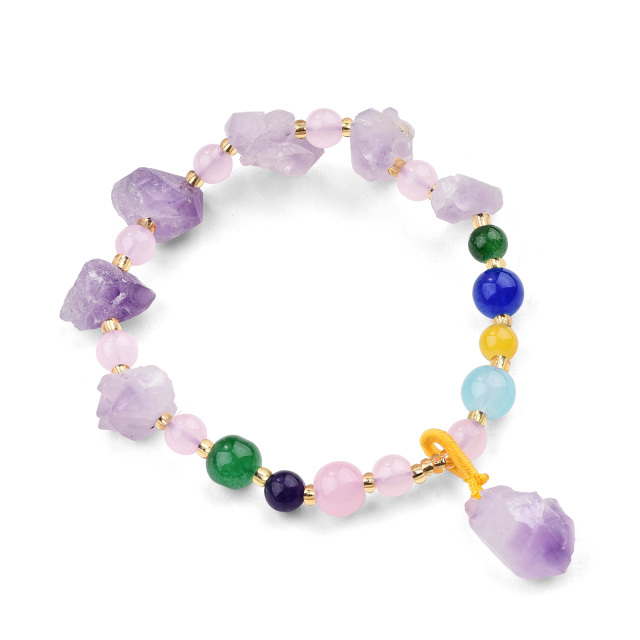Amethyst Raw Stone Bracelet With Colorful Agate Gifts for Women Summer Jewelry-0