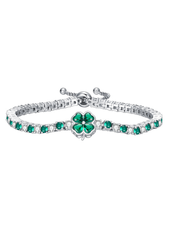 Bracciale a catena tennis con quadrifoglio in argento sterling e zirconi cubici