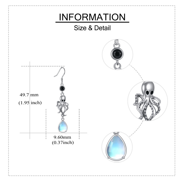 Sterling Silver Cubic Zirconia & Moonstone Drop Shape Drop Earrings-5