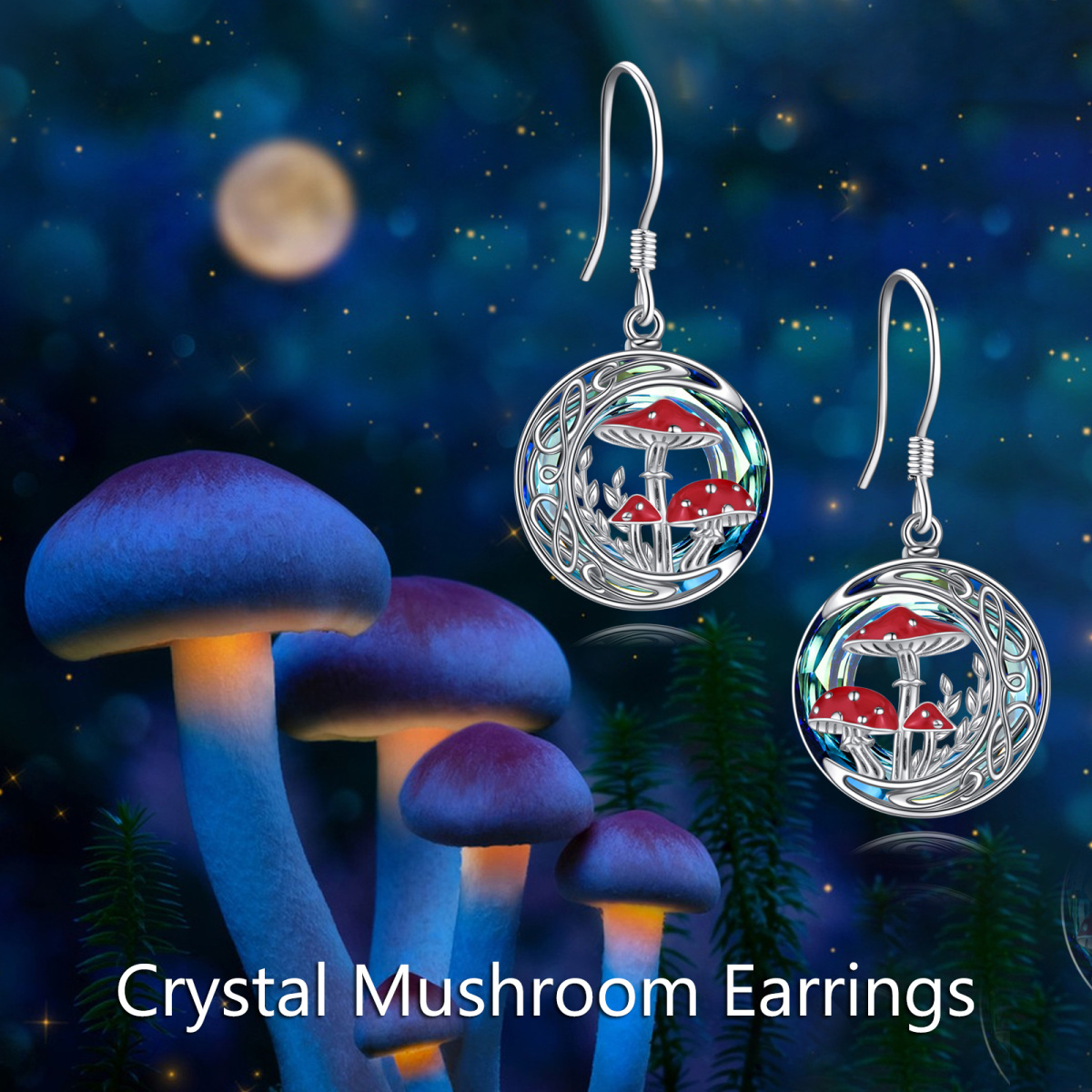 Sterling Silver Crystal Mushroom & Celtic Knot & Moon Drop Earrings-6