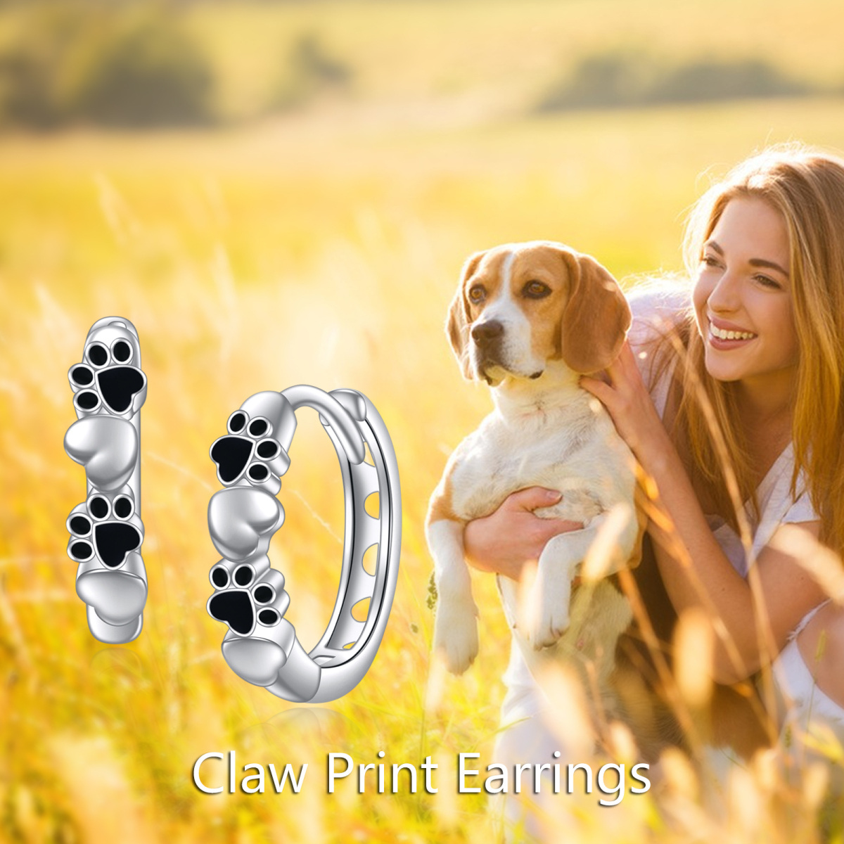 Sterling Silver Paw & Heart Hoop Earrings-6