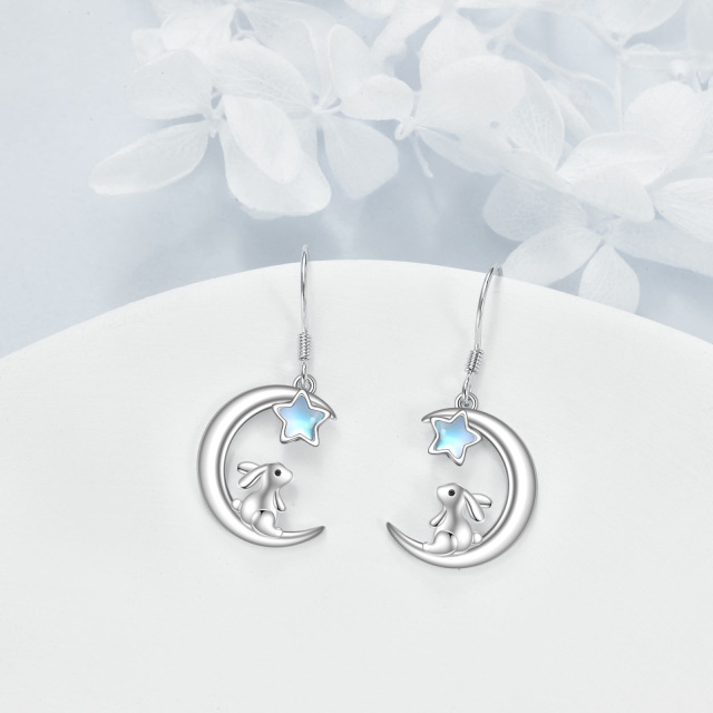Rabbit Earring Sterling Silver Moon Bunny Dangle Drop Earring Jewelry Easter Day Gifts for Women Mom Wife-2