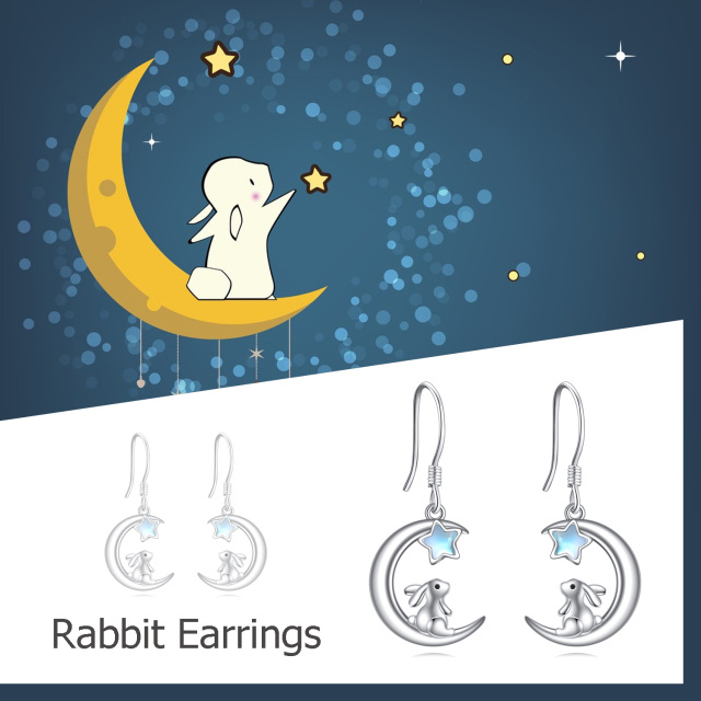 Boucle d'oreille lapin en argent sterling, lune, lapin, pendante, bijoux, cadeaux du jour de Pâques pour femme, maman, femme-5