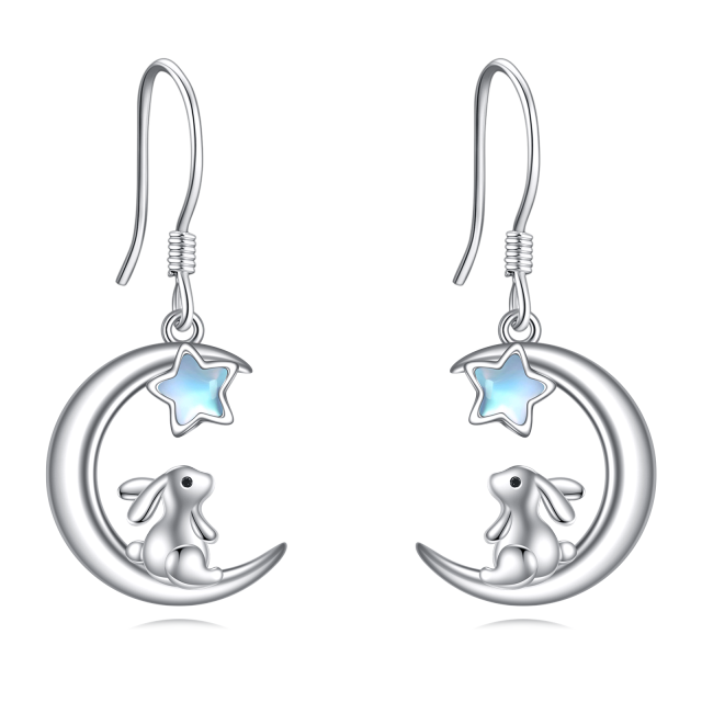Rabbit Earring Sterling Silver Moon Bunny Dangle Drop Earring Jewelry Easter Day Gifts for Women Mom Wife-0