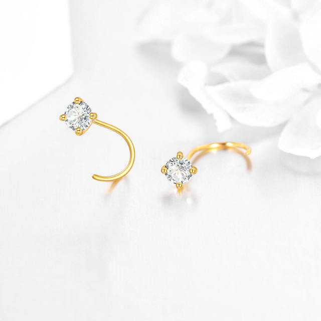 Orecchini a cerchio tondo in oro 14K a forma di circolare con moissanite-3