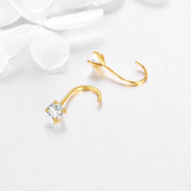 Orecchini a cerchio tondo in oro 14K a forma di circolare con moissanite-4