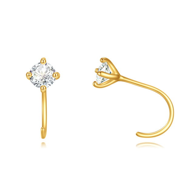 Boucles d'oreilles en or 14K avec Moissanite de forme circulaire-1