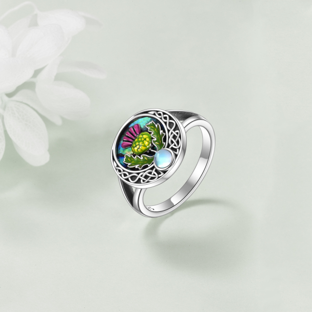 Sterling zilveren cirkelvormige Abalone schelpdier & maansteen distel & keltische knoop ring-3